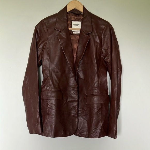 Abercrombie & Fitch Women's Brown Vegan Leather Jacket Blazer - Picture 1 of 5